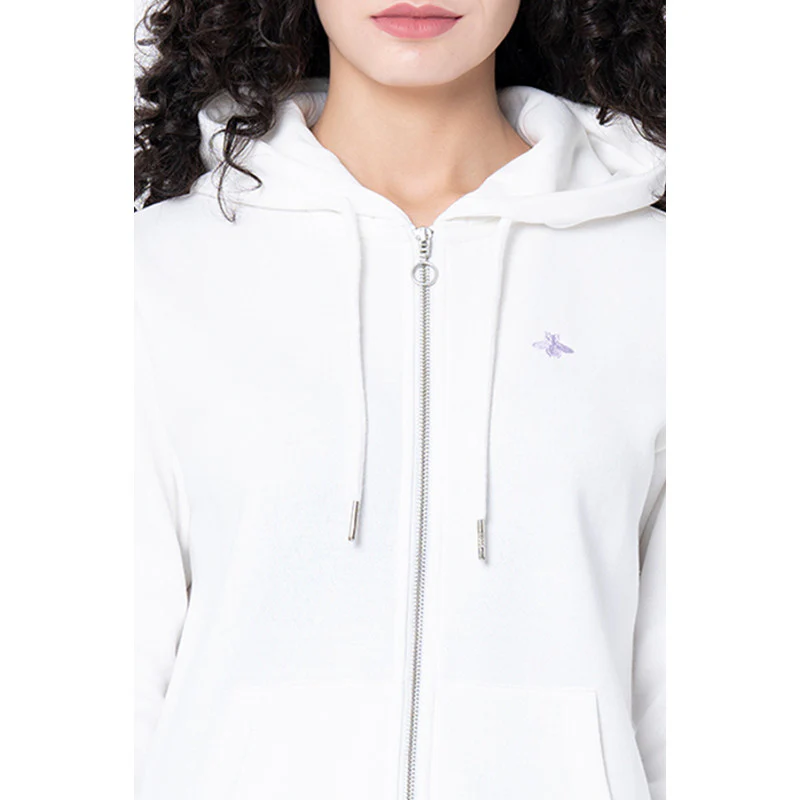 Women's Off White Solid Hoodie - Image 4