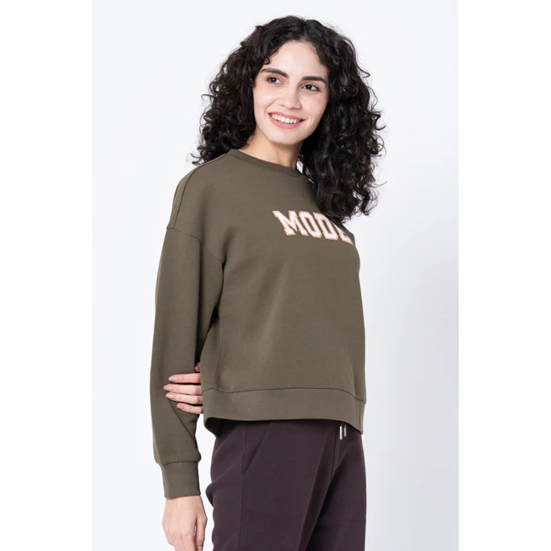 Women's Olive Typography Sweatshirt - Image 2