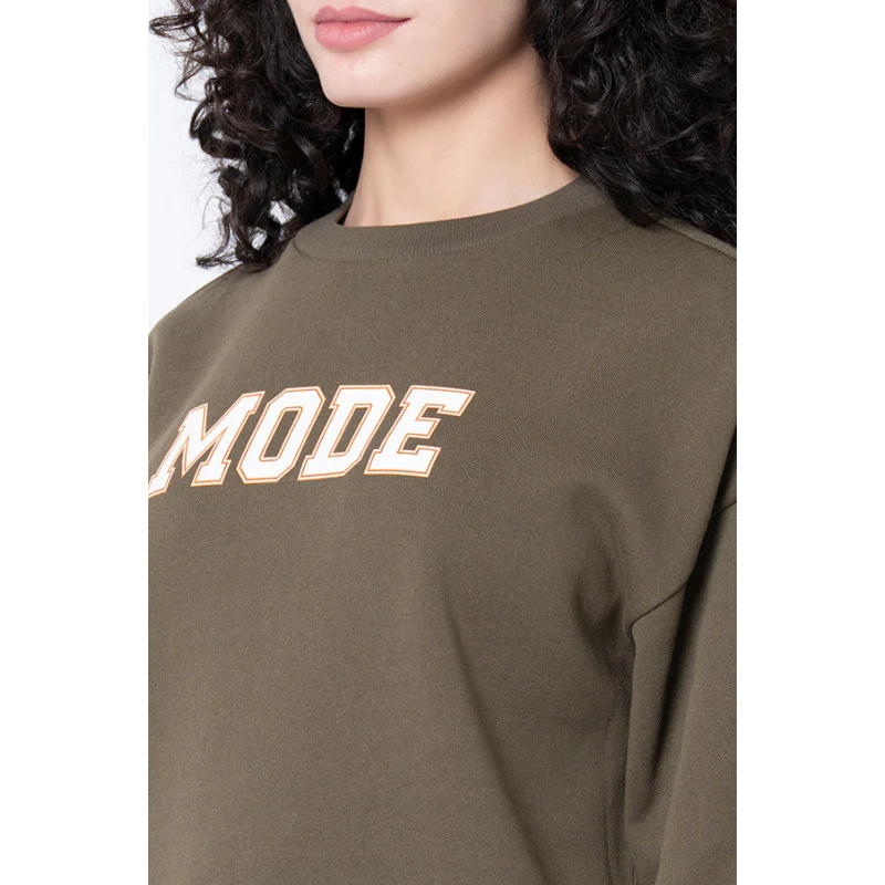 Women's Olive Typography Sweatshirt - Image 4