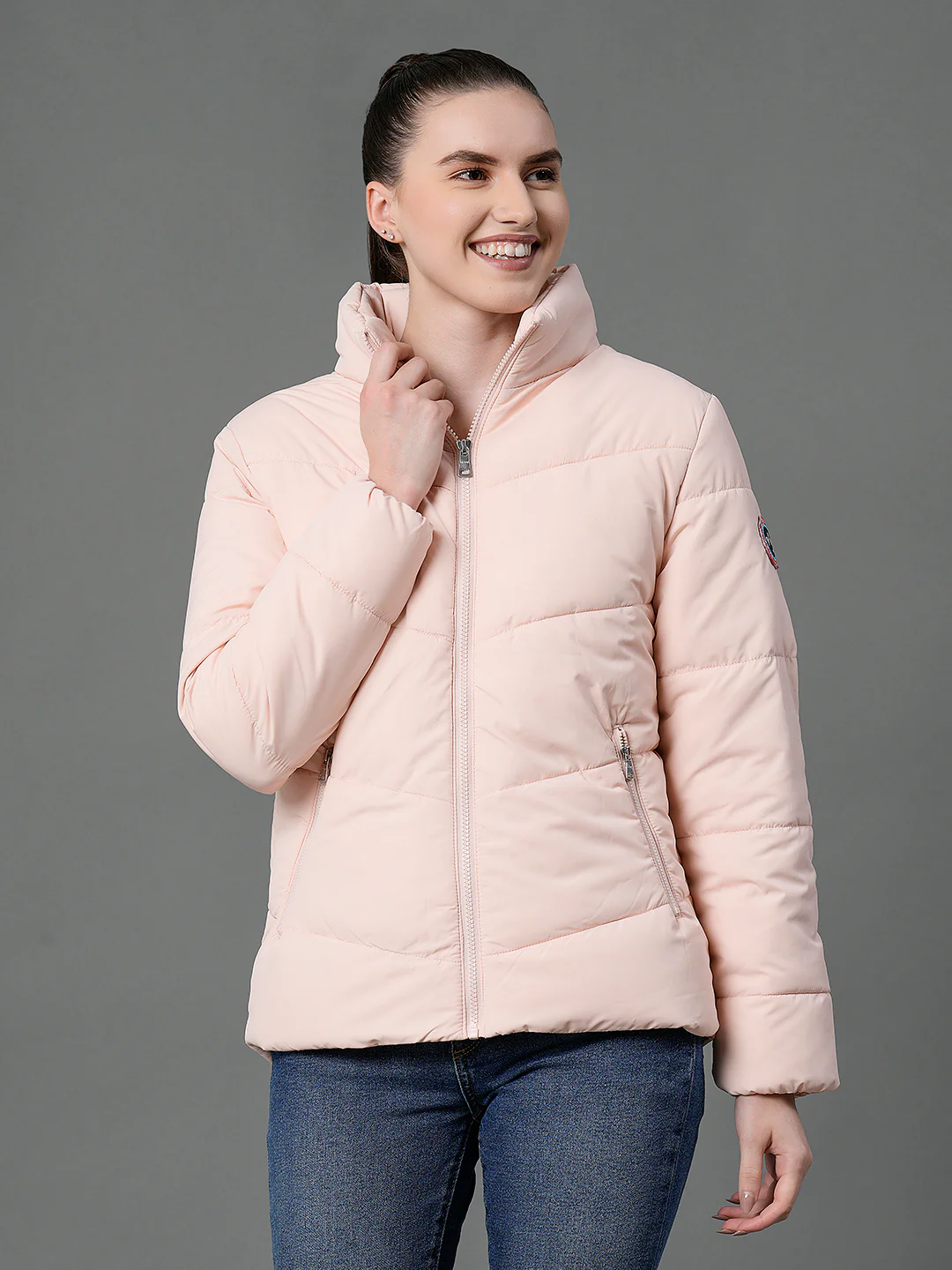 Women's Peach Padded Jacket - Image 2