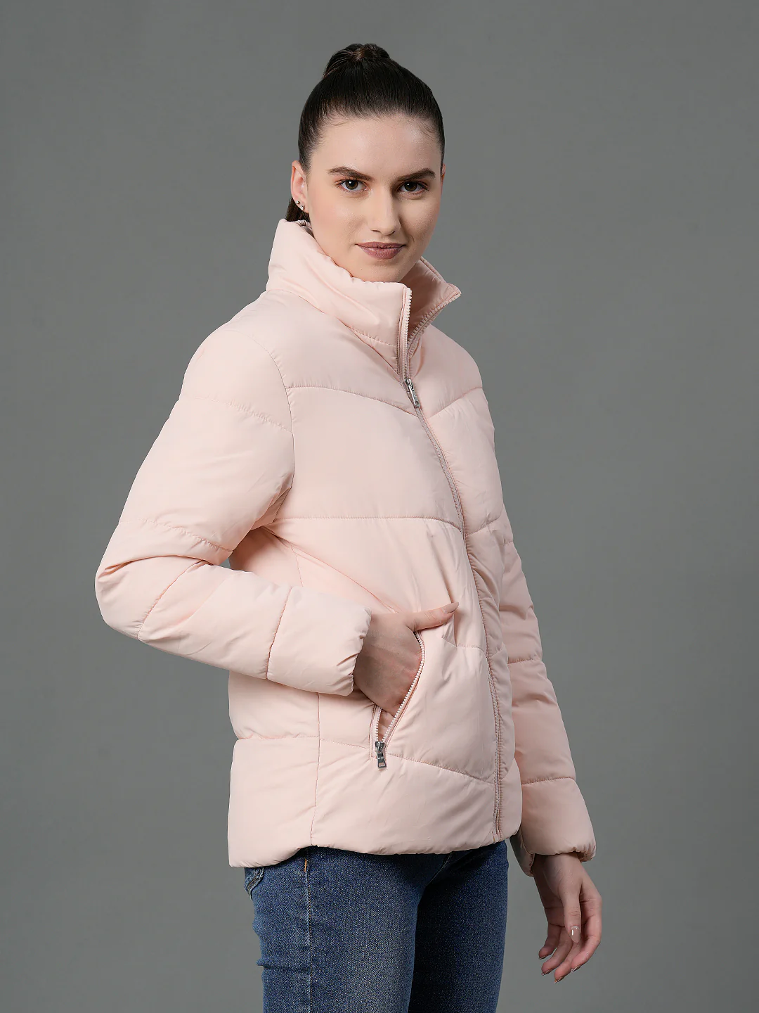 Women's Peach Padded Jacket - Image 3