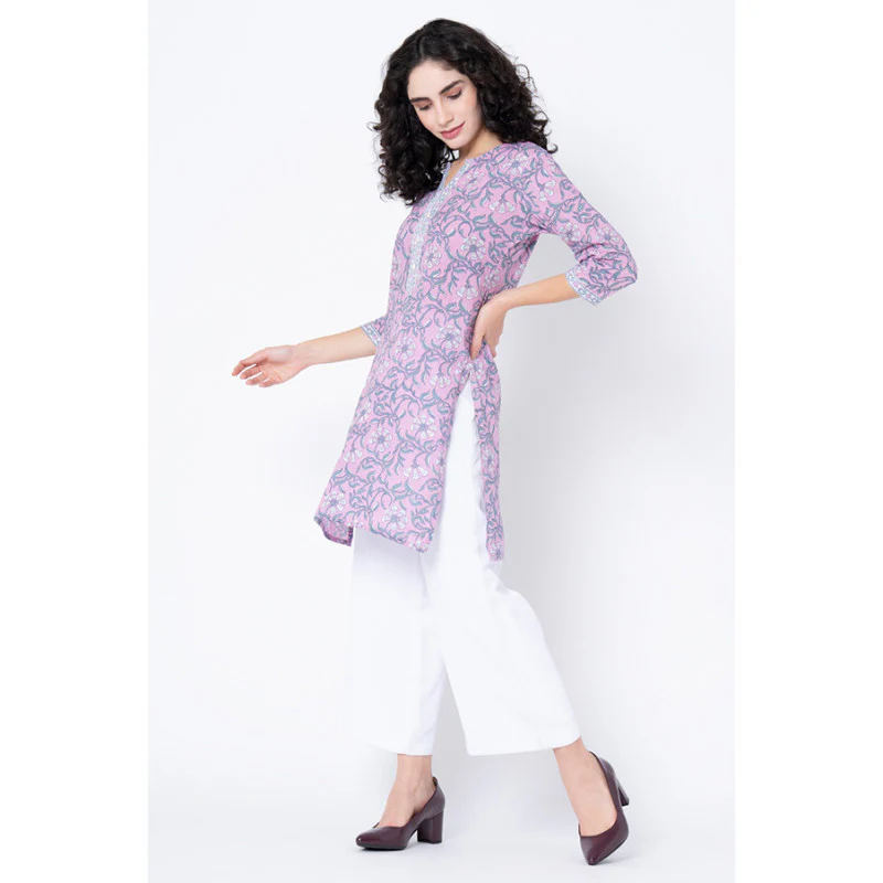 Women's Pink Floral Print Kurta - Image 2