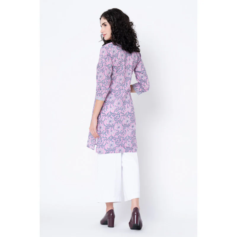 Women's Pink Floral Print Kurta - Image 3