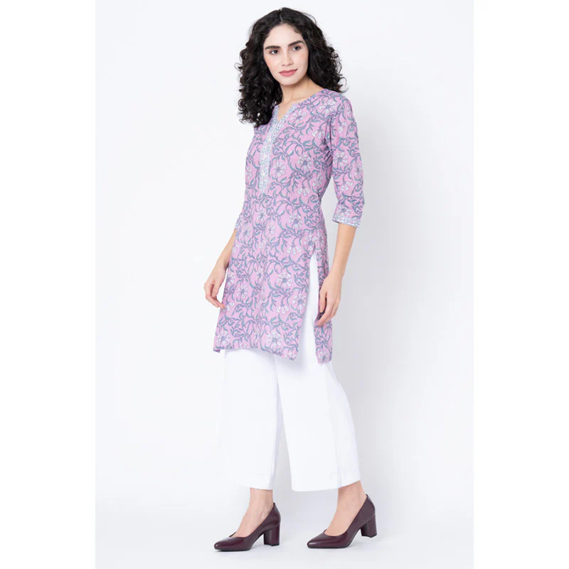 Women's Pink Floral Print Kurta - Image 5