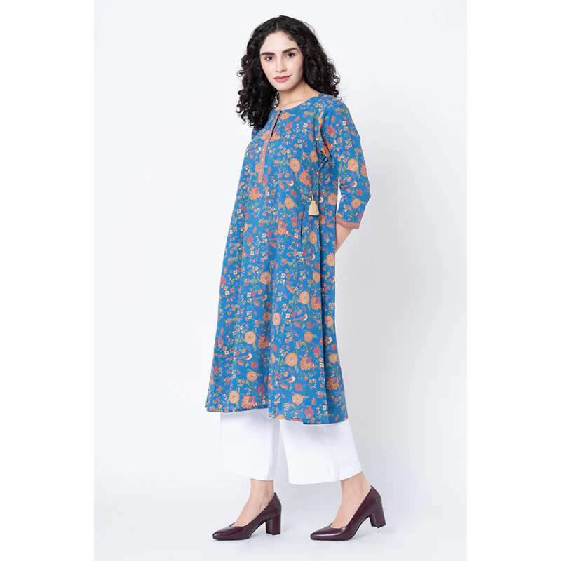 Women's Royal Blue Floral Print Kurta - Image 5