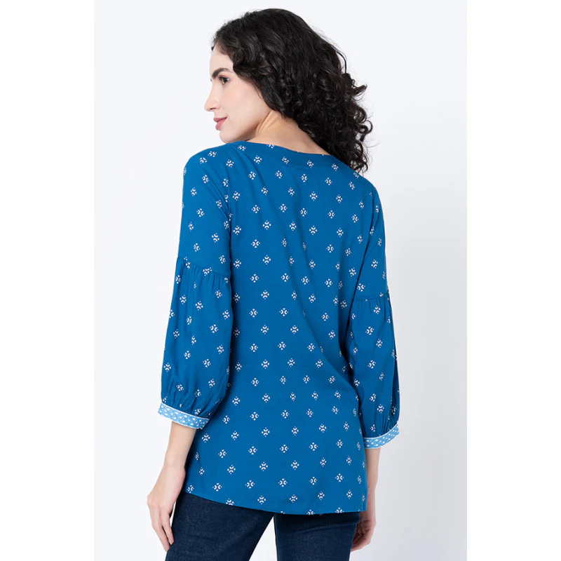 Women's Royal Blue Printed Blouse Top - Image 3