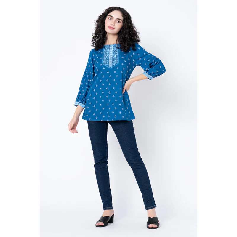Women's Royal Blue Printed Blouse Top - Image 5