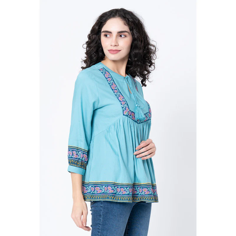 Women's Sea Green Floral Blouse Top - Image 2