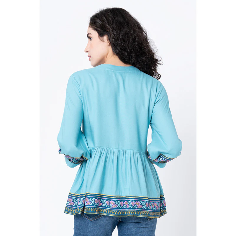 Women's Sea Green Floral Blouse Top - Image 3