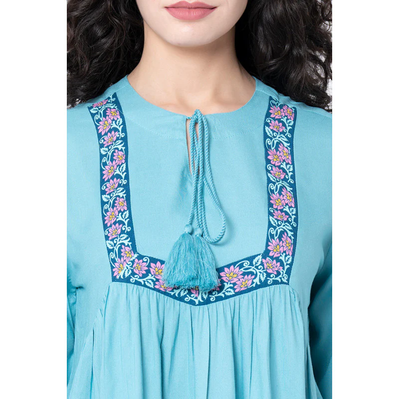 Women's Sea Green Floral Blouse Top - Image 4