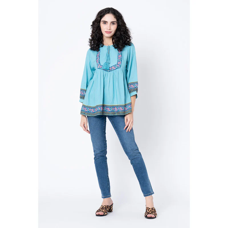 Women's Sea Green Floral Blouse Top - Image 5