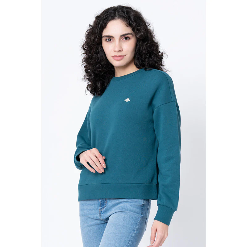 Women's Turquoise Solid Sweatshirt - Image 2