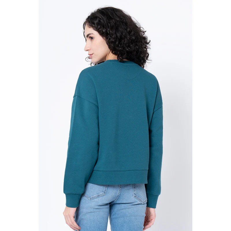 Women's Turquoise Solid Sweatshirt - Image 3