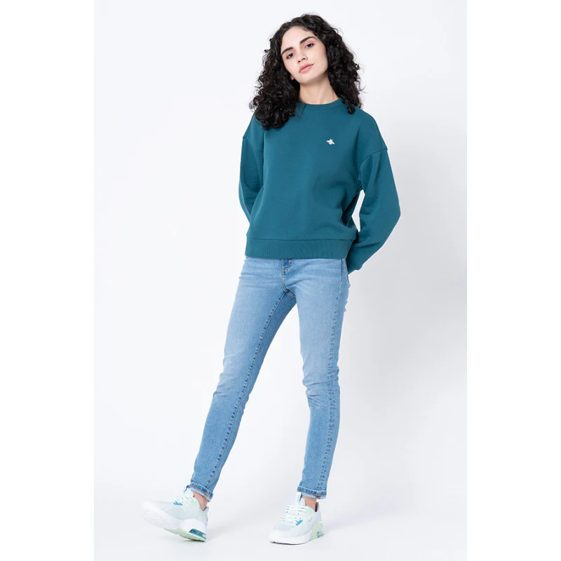 Women's Turquoise Solid Sweatshirt - Image 5