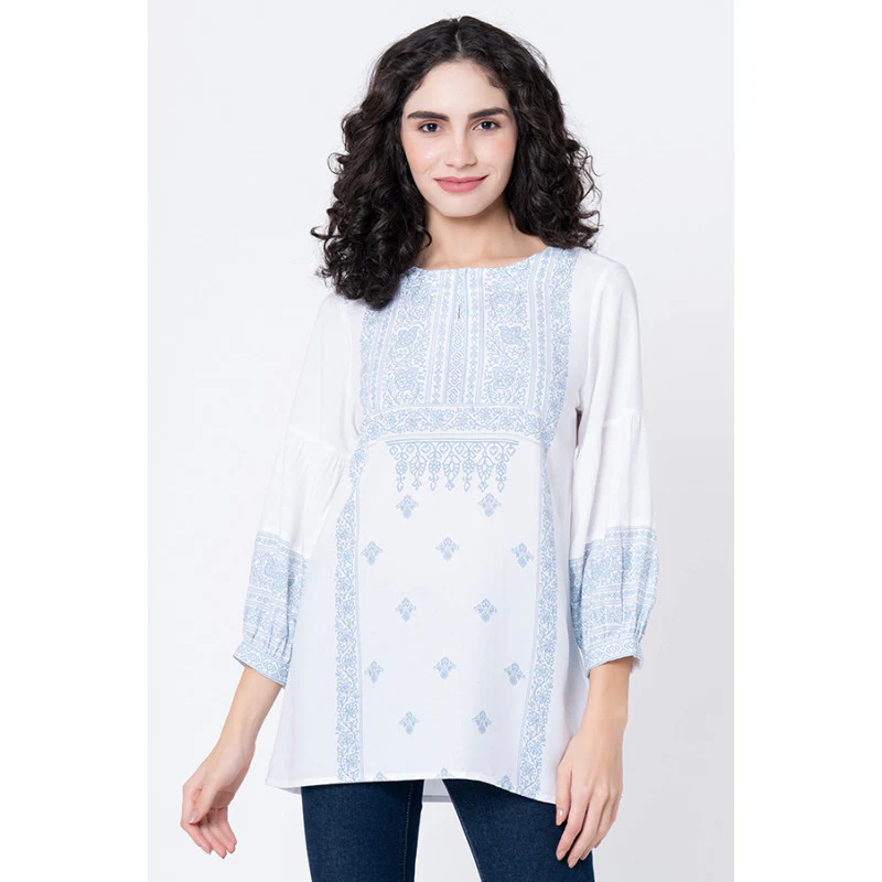 Women's White Printed Blouse Top
