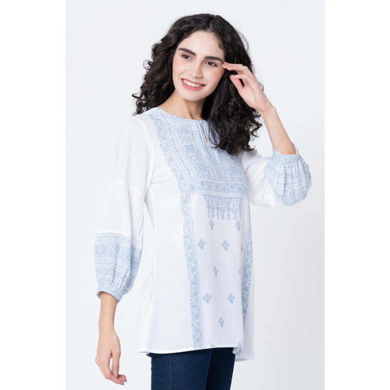 Women's White Printed Blouse Top - Image 2