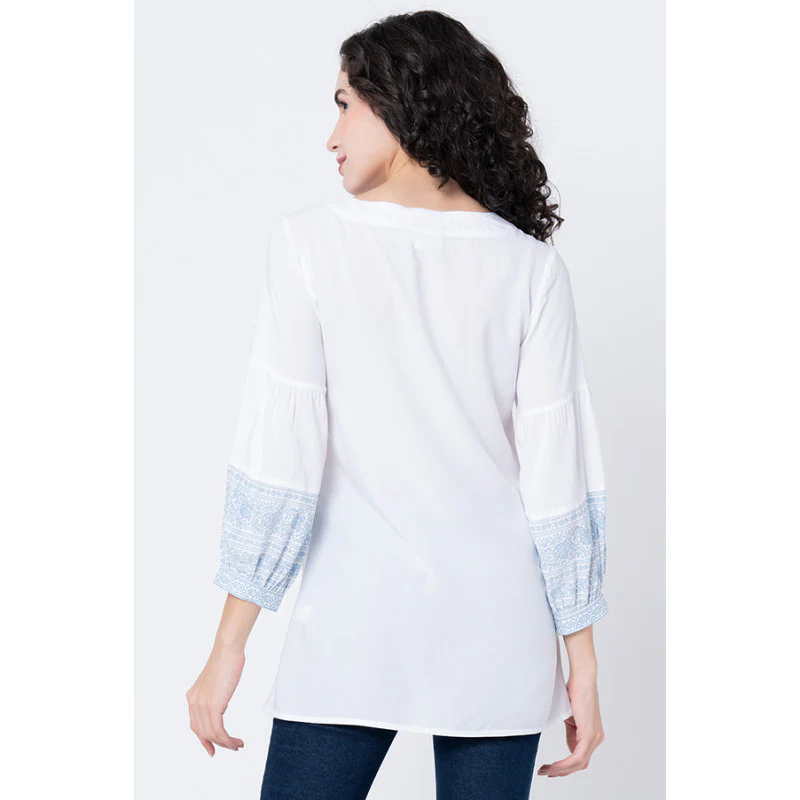 Women's White Printed Blouse Top - Image 3