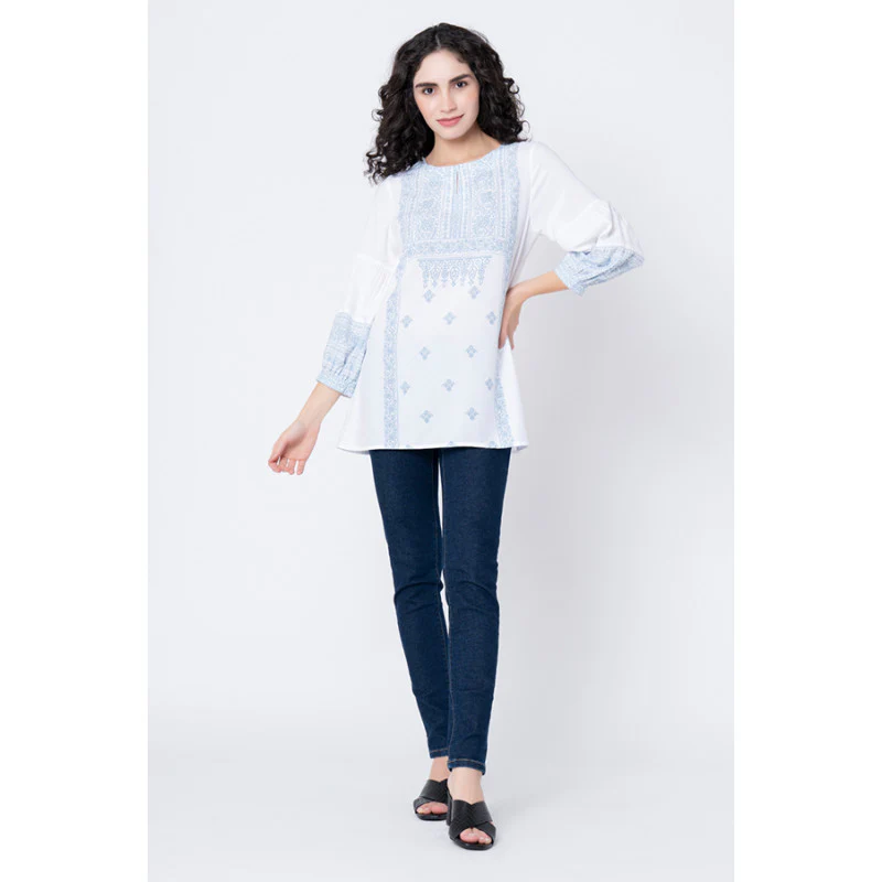 Women's White Printed Blouse Top - Image 5