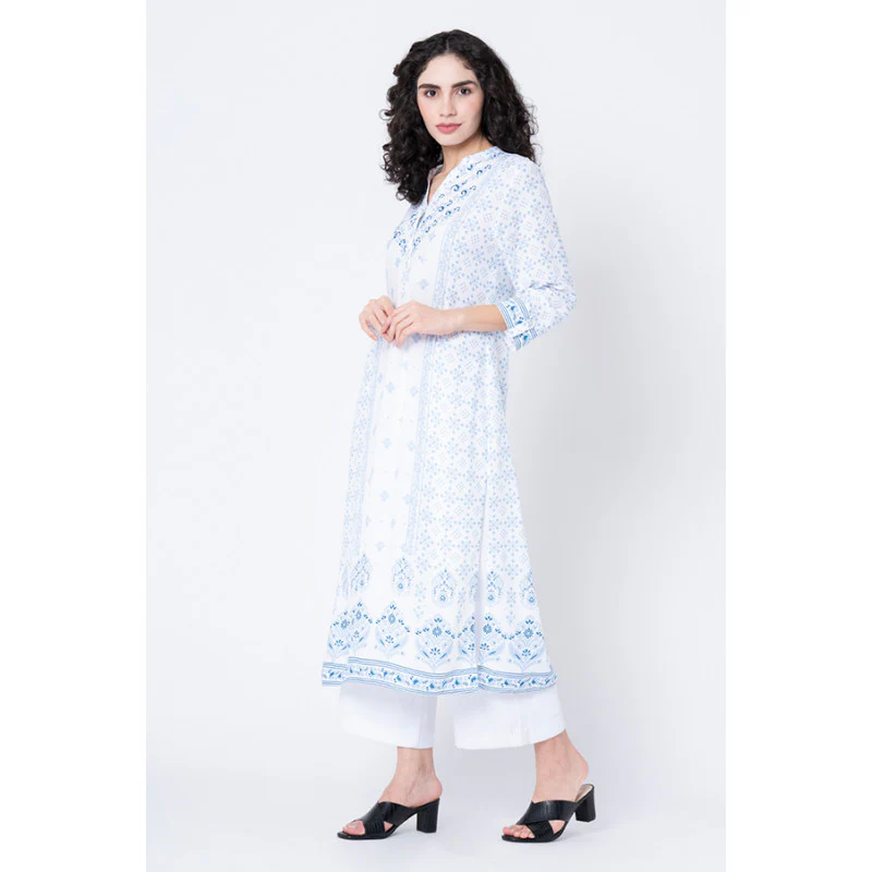 Women's White Printed Kurta - Image 2
