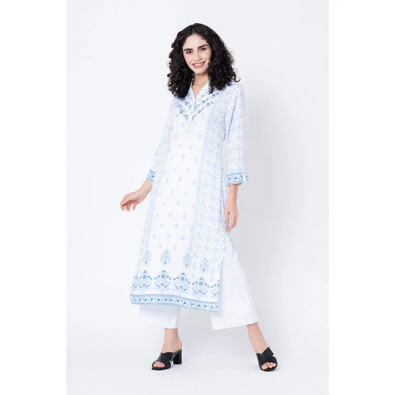 Women's White Printed Kurta - Image 5