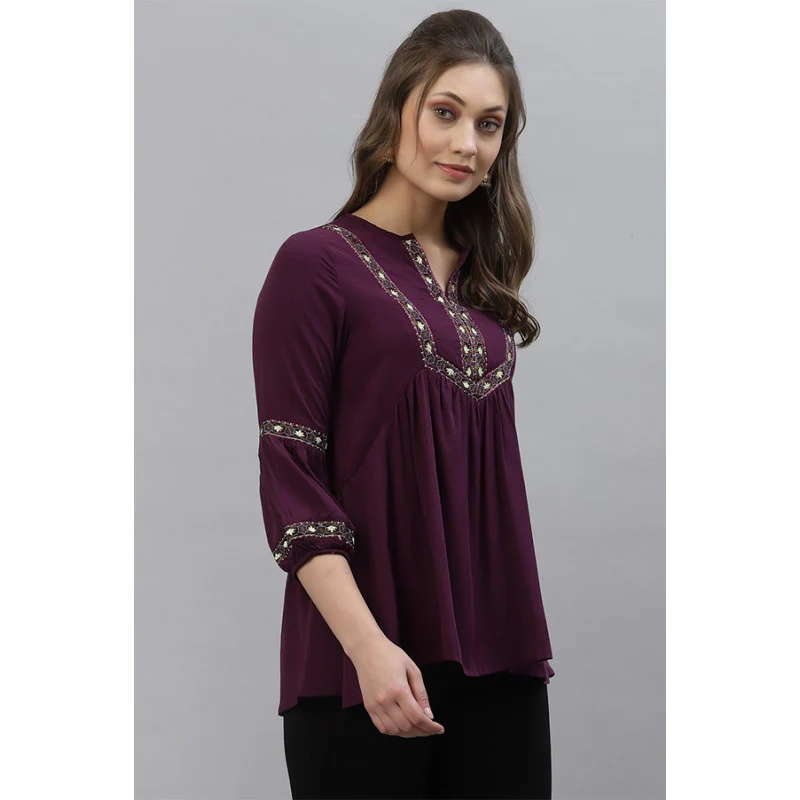 Women's Purple Solid Tunic - Image 2