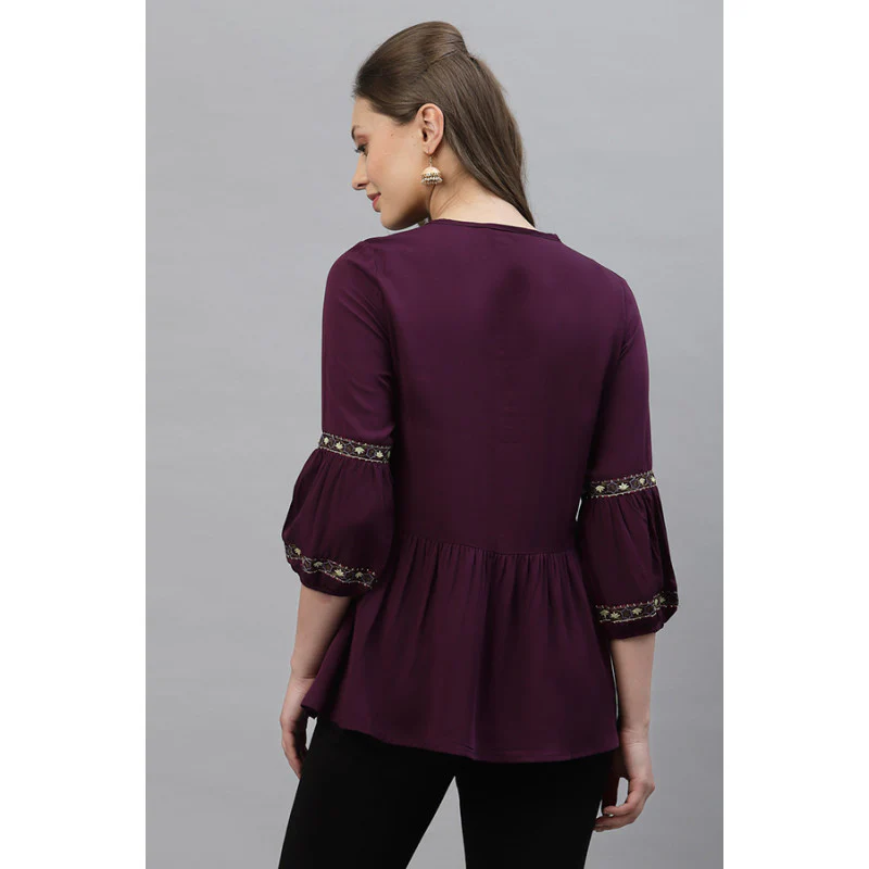 Women's Purple Solid Tunic - Image 3