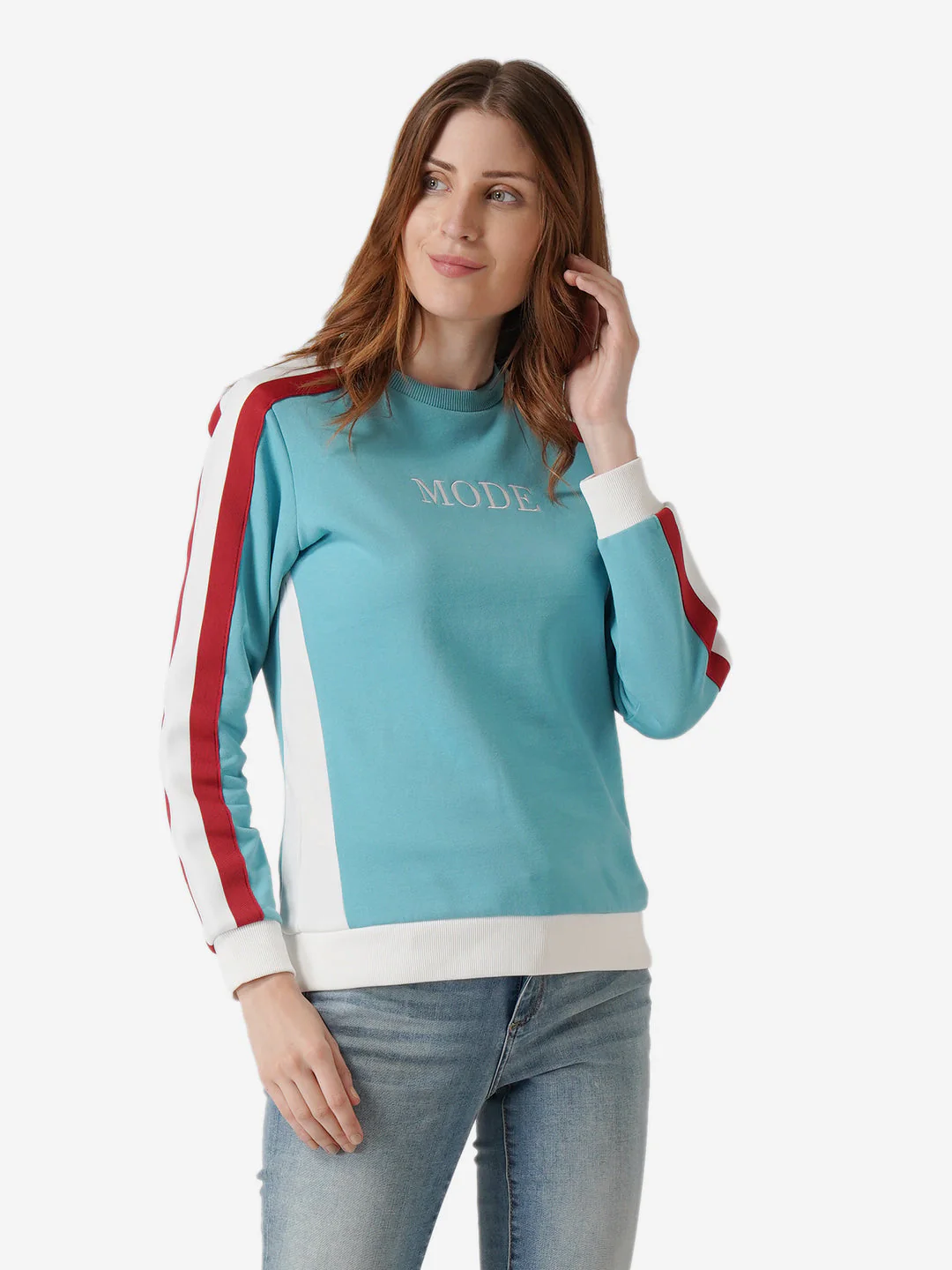 Sweatshirts for Women in Bright Blue | Cotton Blend Printed Sweatshirt - Image 2