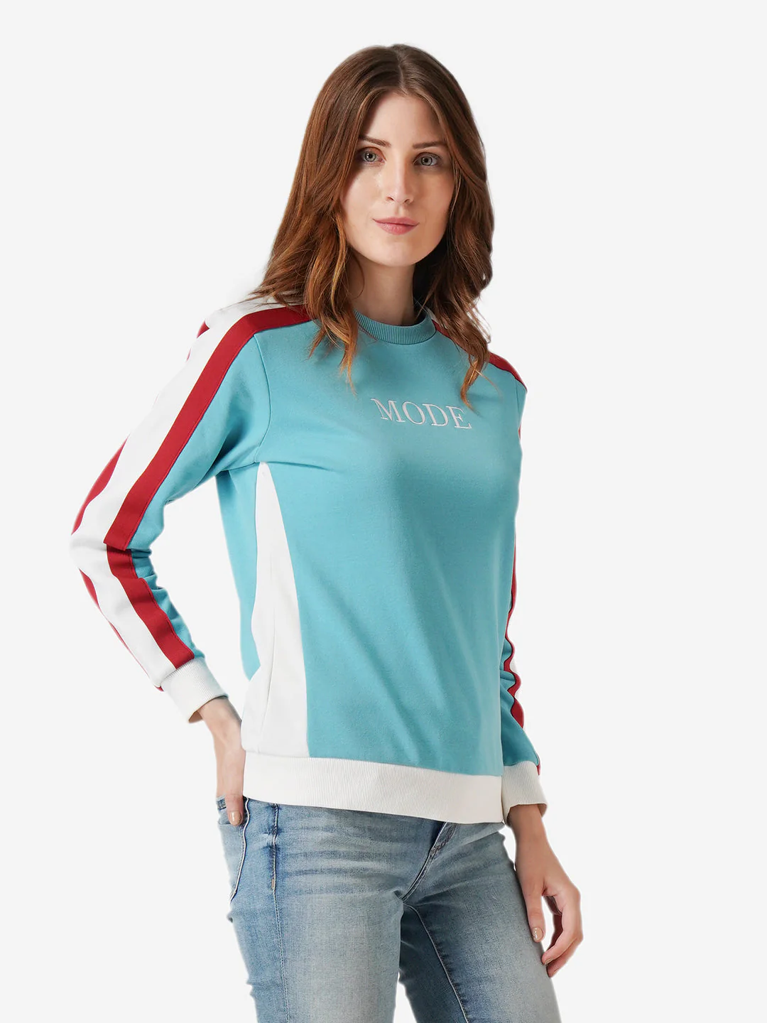 Sweatshirts for Women in Bright Blue | Cotton Blend Printed Sweatshirt - Image 3