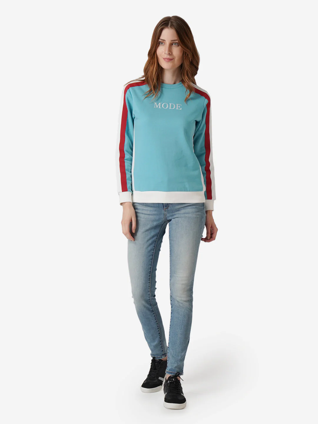 Sweatshirts for Women in Bright Blue | Cotton Blend Printed Sweatshirt - Image 6