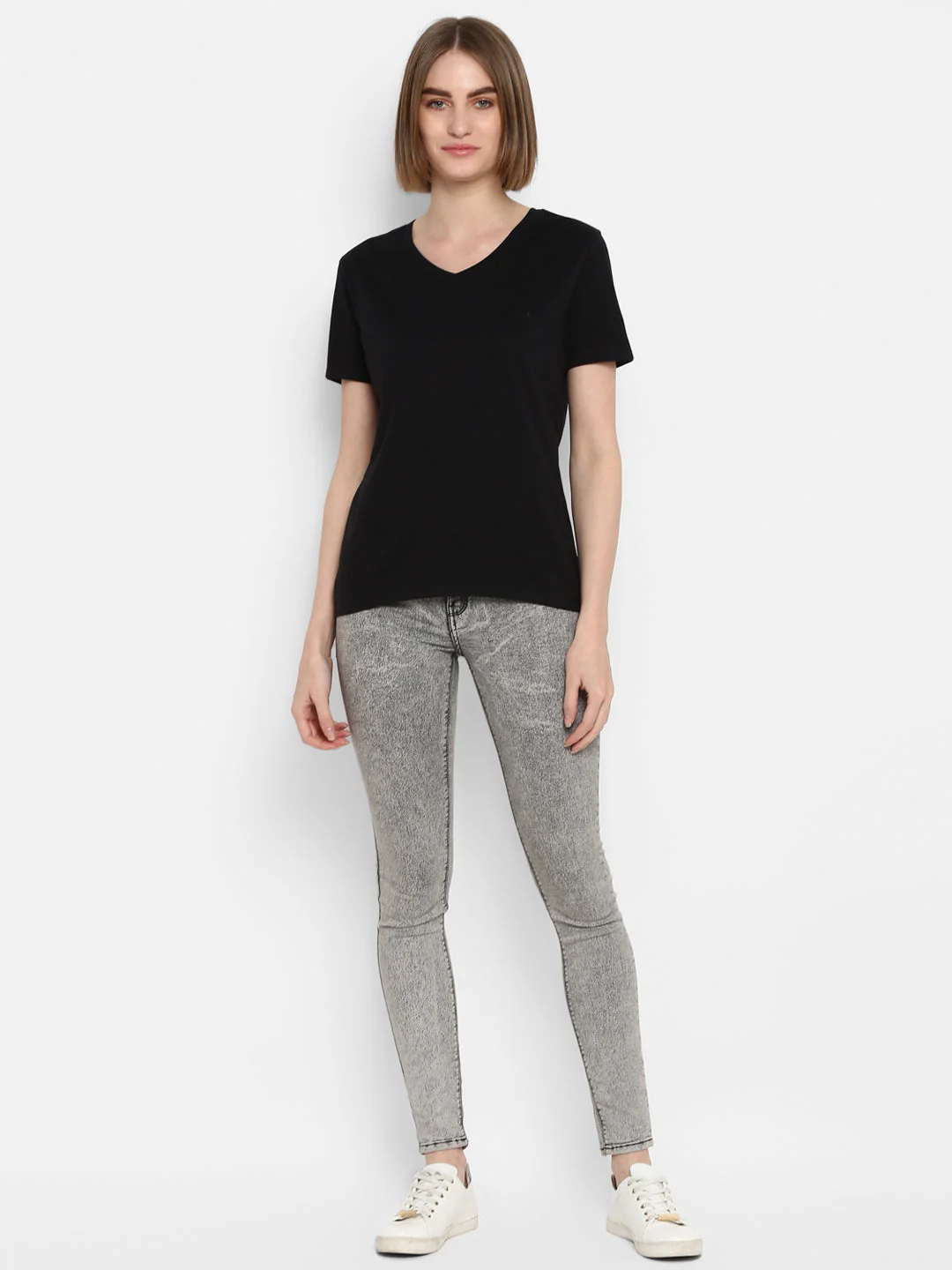 T-Shirt for Women in Black | Cotton V Neck T Shirt - Image 2