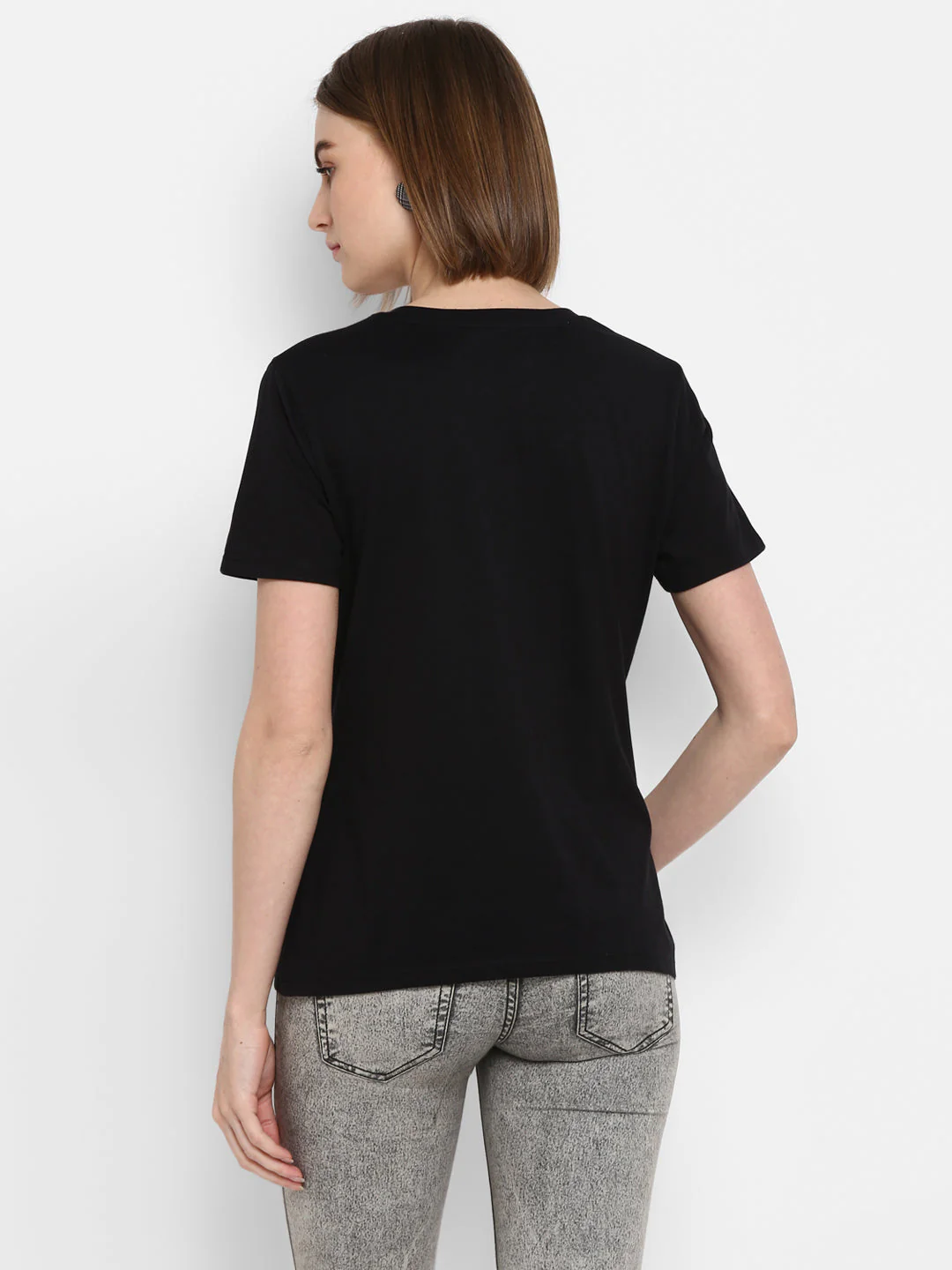 T-Shirt for Women in Black | Cotton V Neck T Shirt - Image 4