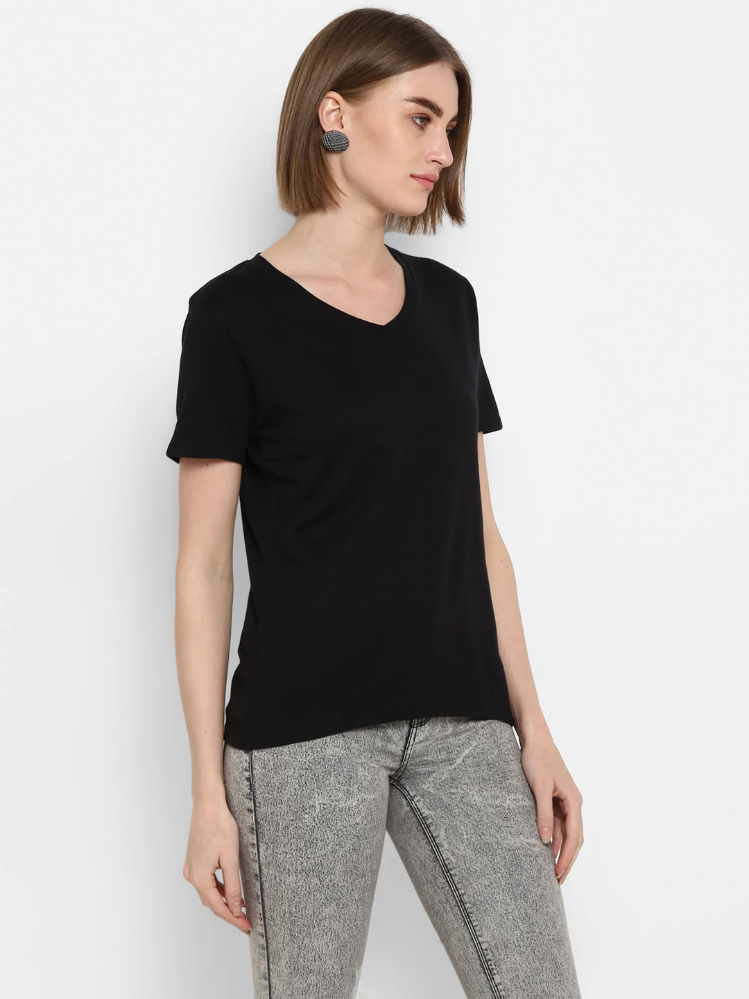 T-Shirt for Women in Black | Cotton V Neck T Shirt - Image 6