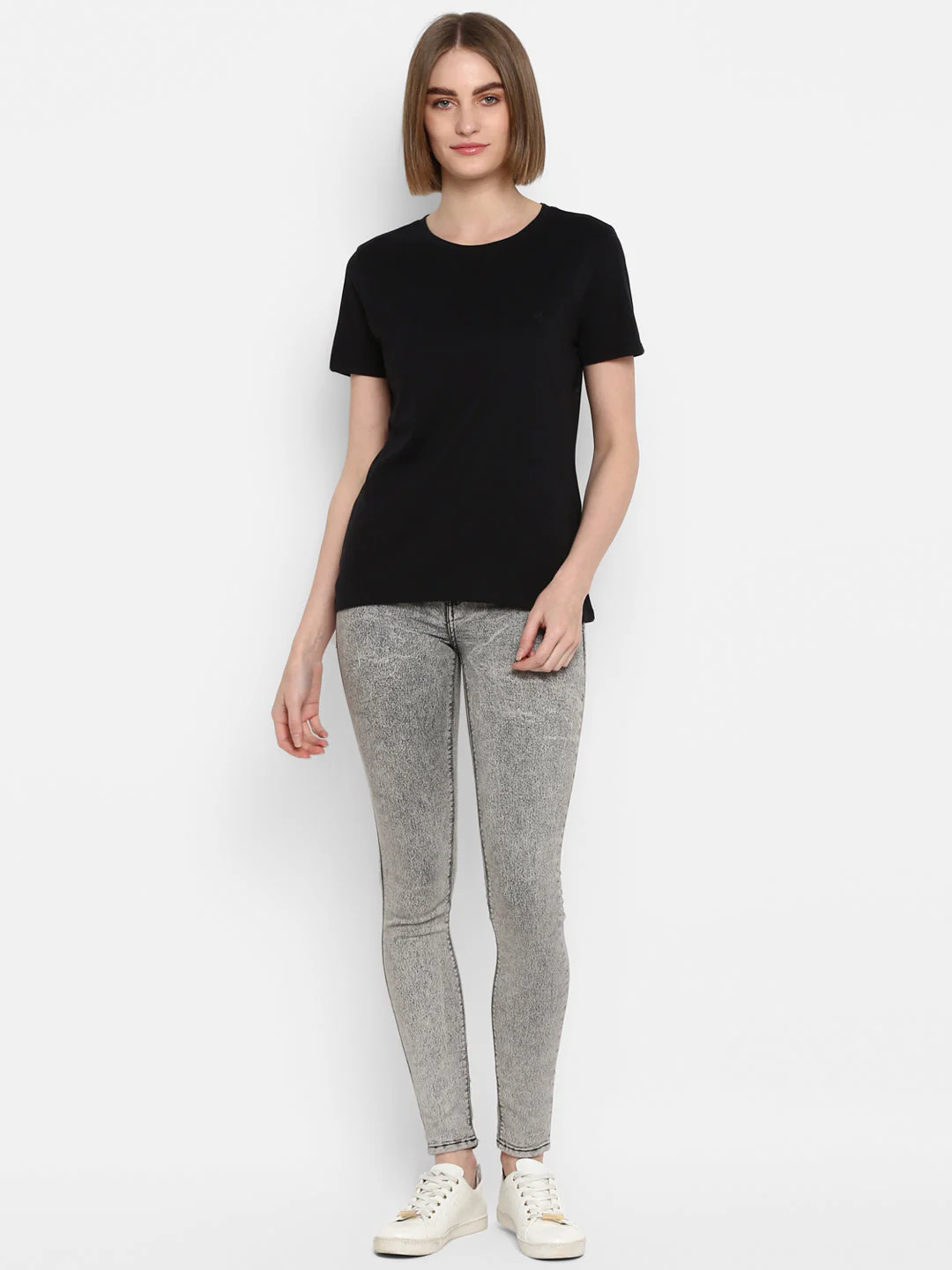 T-Shirt for Women in Black | Cotton Round Neck T Shirt - Image 2