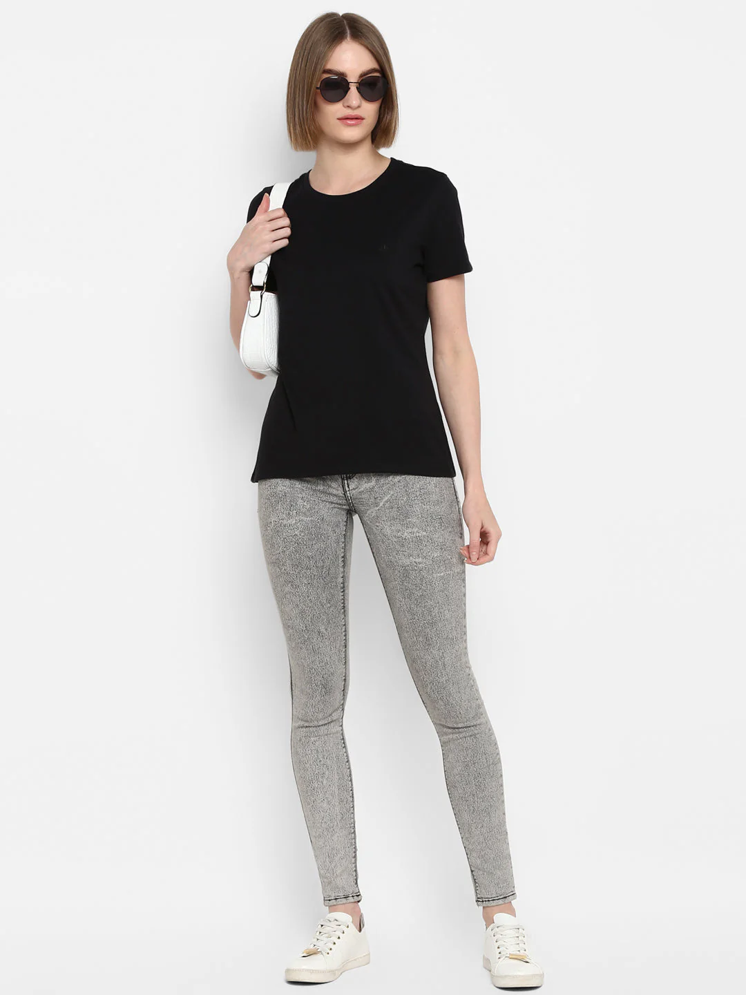 T-Shirt for Women in Black | Cotton Round Neck T Shirt - Image 3