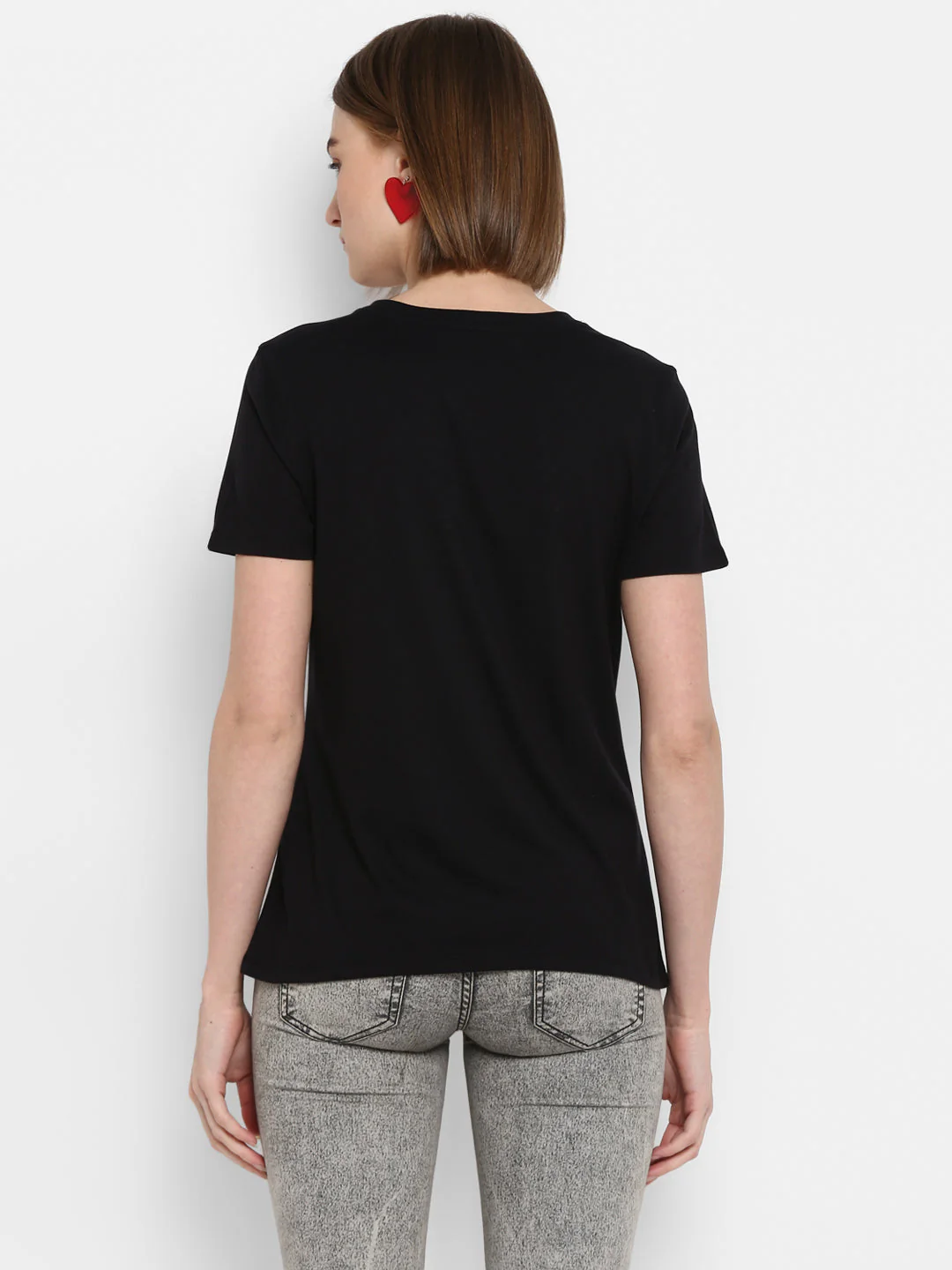 T-Shirt for Women in Black | Cotton Round Neck T Shirt - Image 4