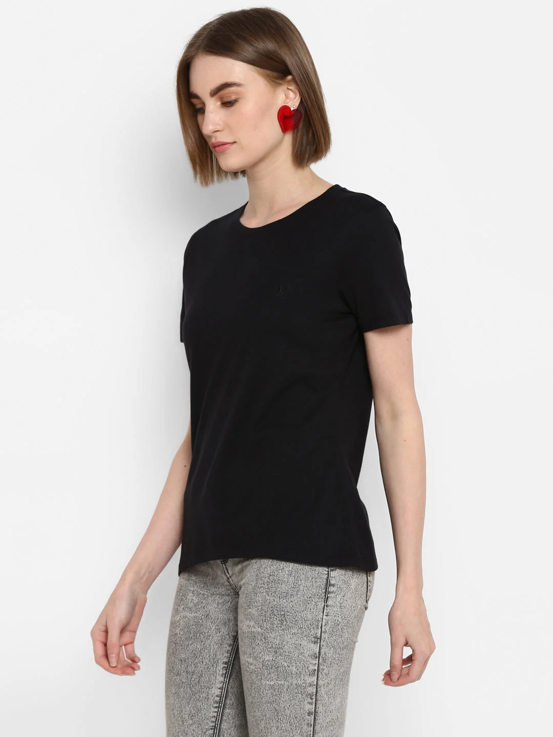 T-Shirt for Women in Black | Cotton Round Neck T Shirt - Image 5