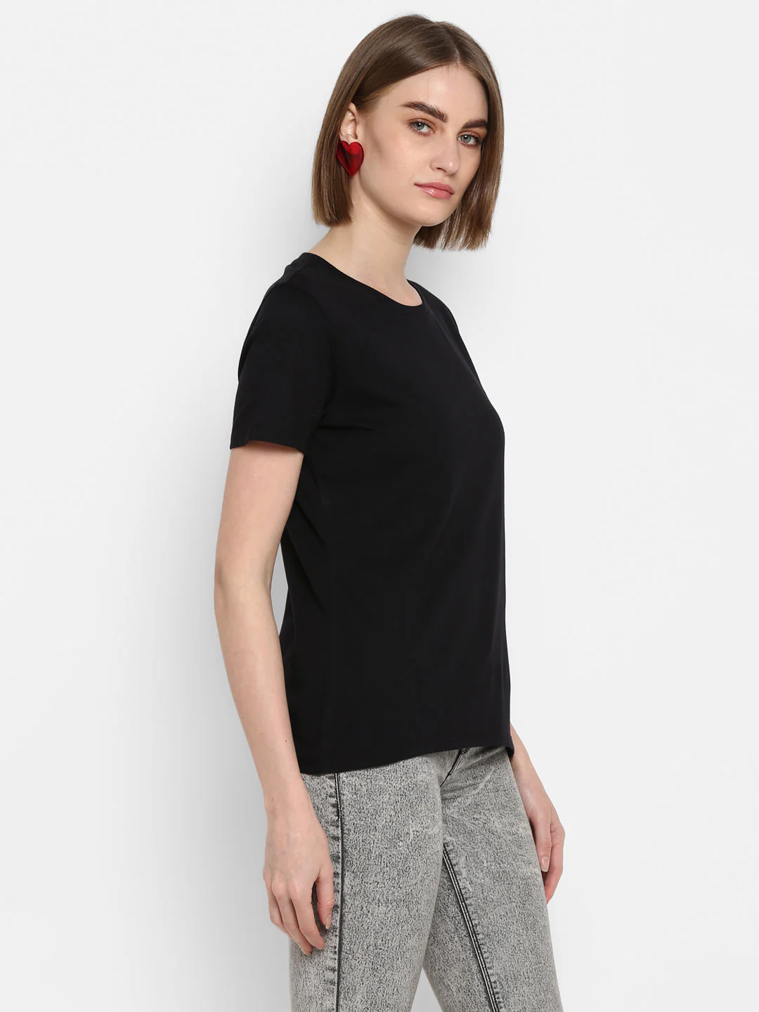 T-Shirt for Women in Black | Cotton Round Neck T Shirt - Image 6