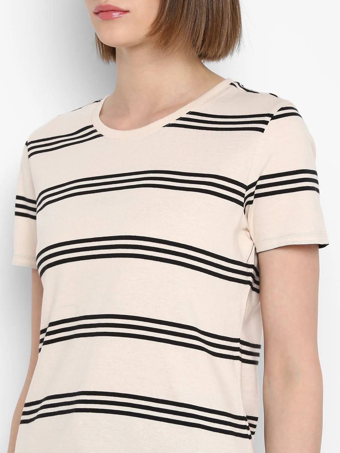 T-Shirt for Women in Off White | Cotton Round Neck Striped T Shirt - Image 6