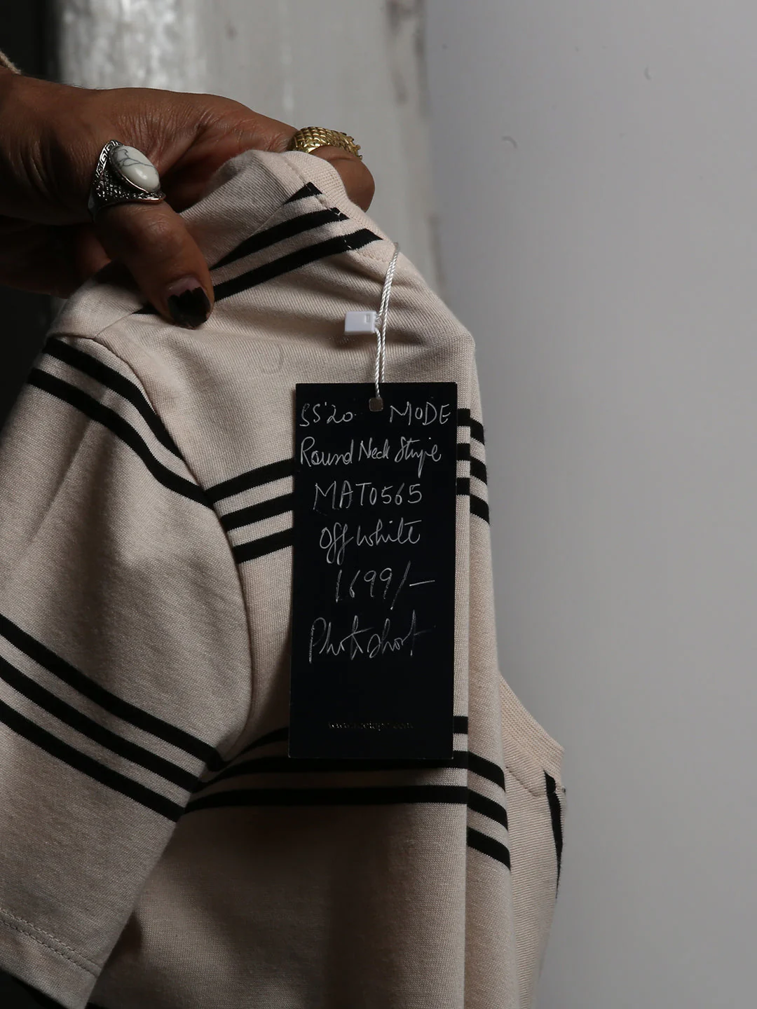 T-Shirt for Women in Off White | Cotton Round Neck Striped T Shirt - Image 8