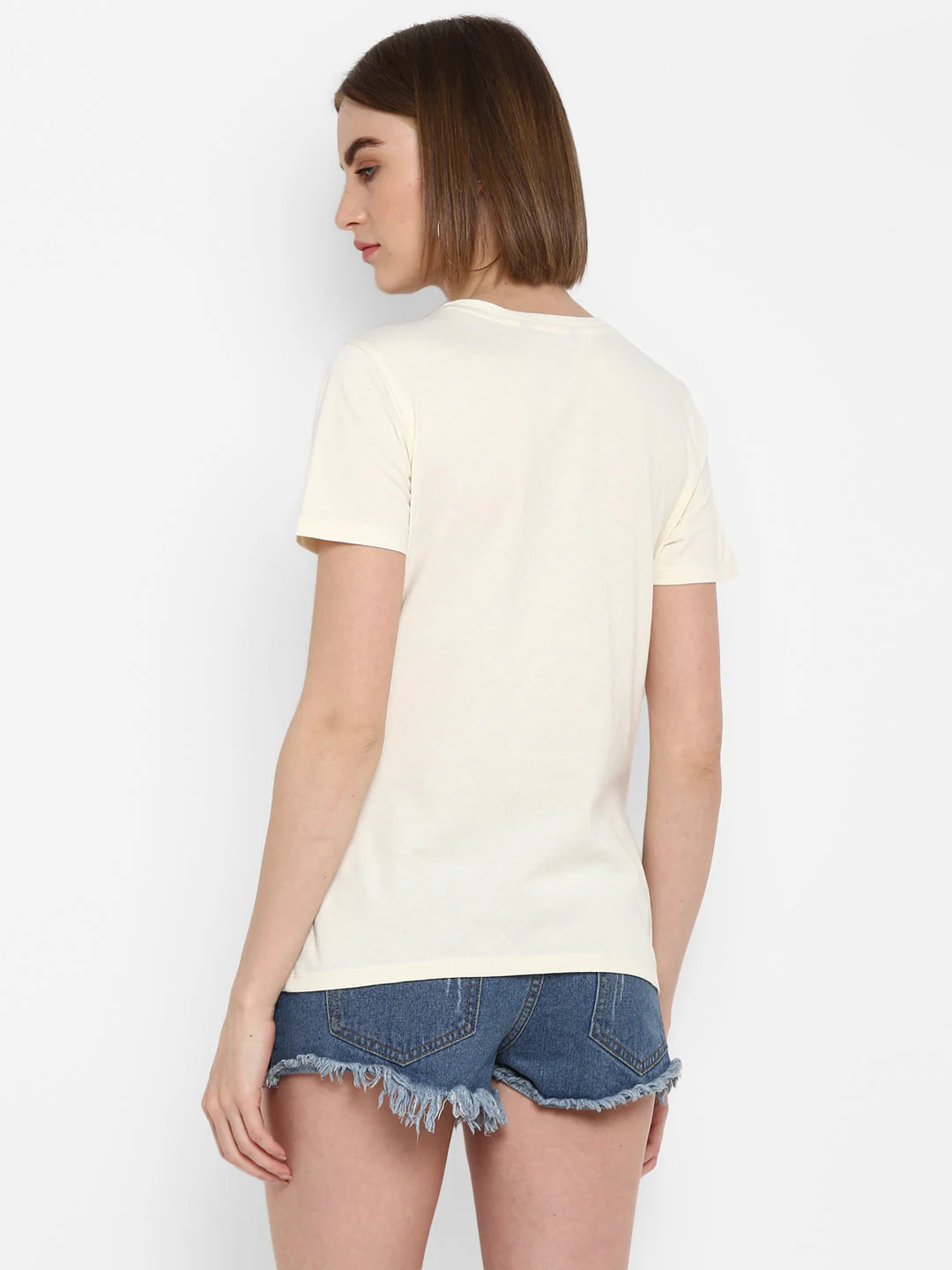 T-Shirt for Women in Off White | Cotton Round Neck Printed T Shirt - Image 4