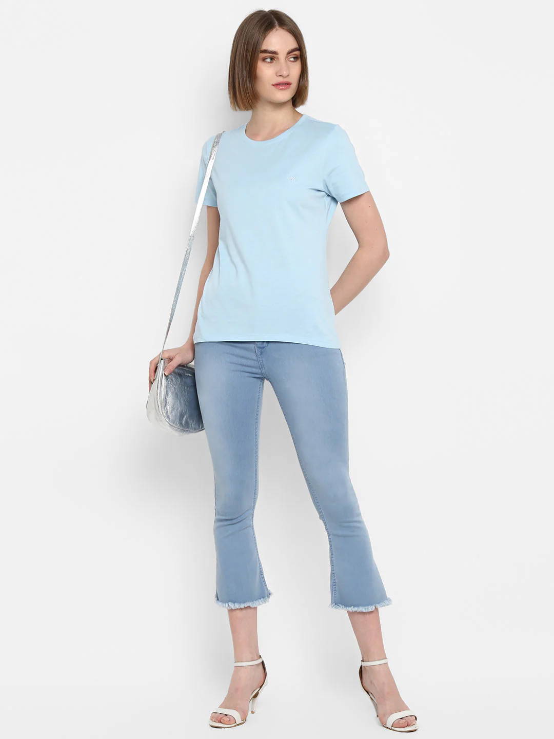 T-Shirt for Women in Pastel Blue | Cotton Round Neck T Shirt - Image 3
