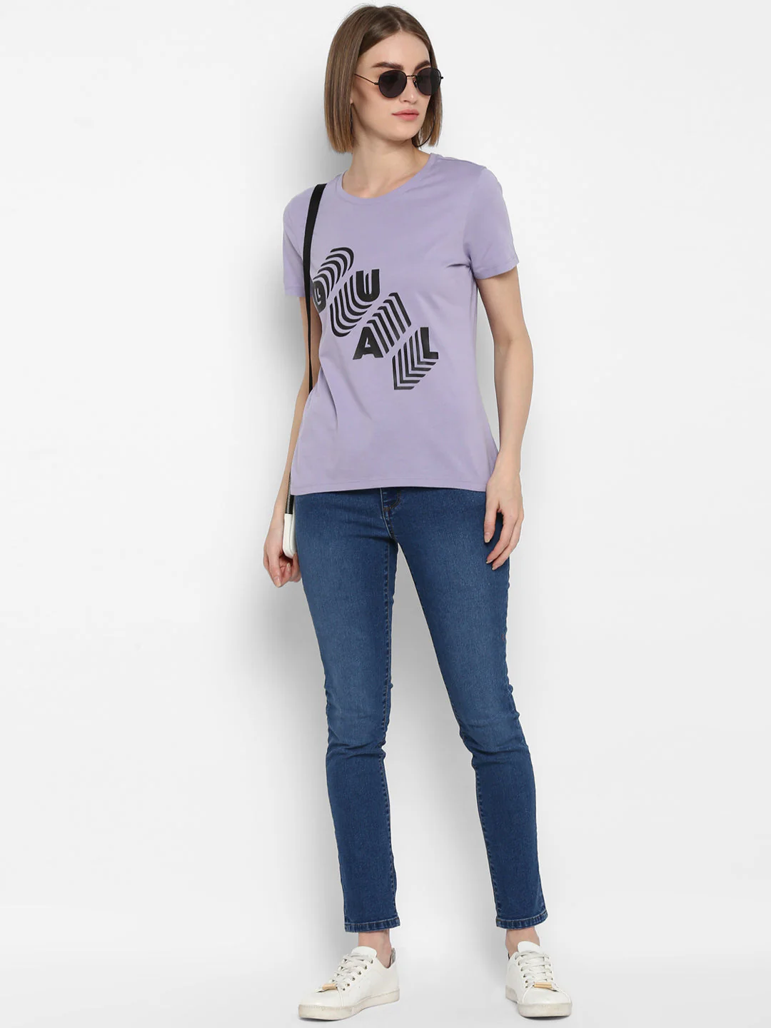 T-Shirt for Women in Purple | Cotton Round Neck Printed T Shirt - Image 2