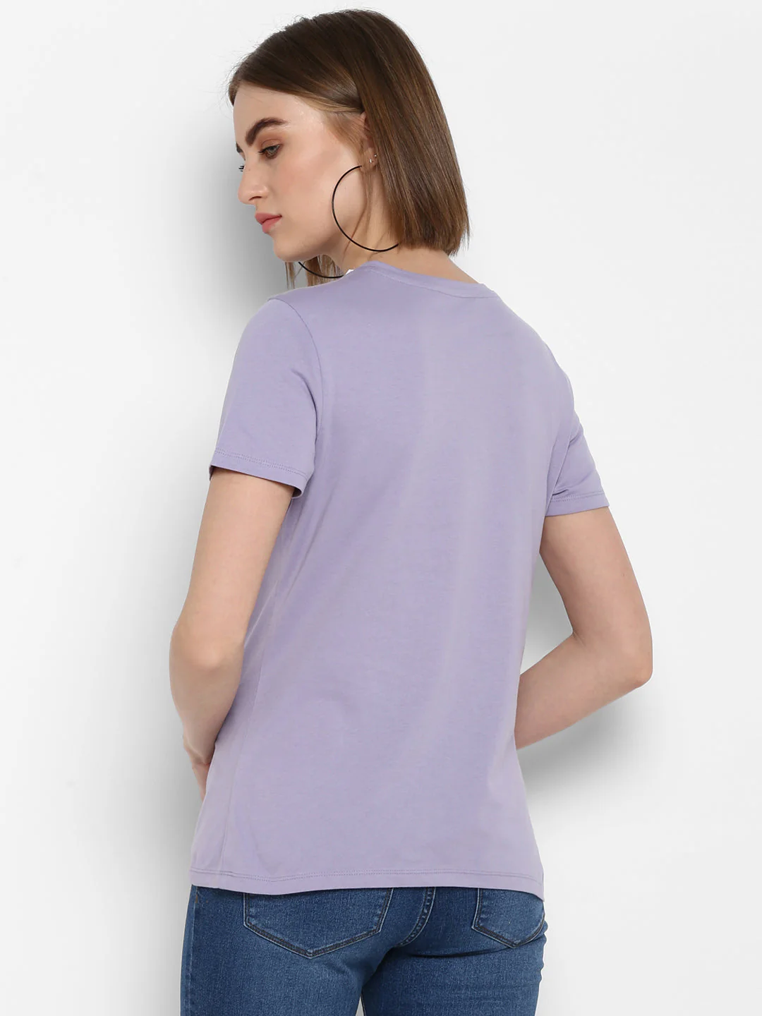 T-Shirt for Women in Purple | Cotton Round Neck Printed T Shirt - Image 3