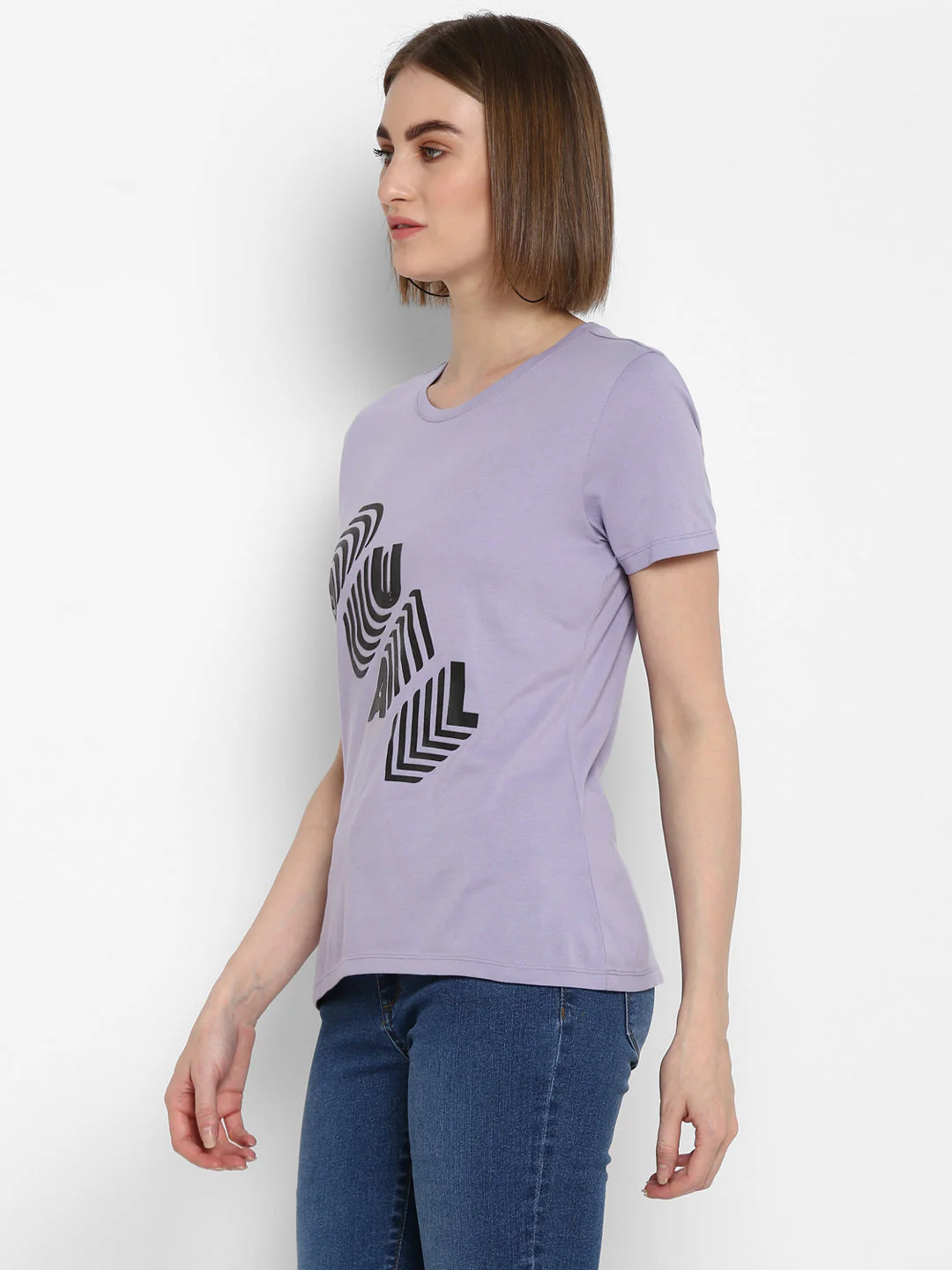 T-Shirt for Women in Purple | Cotton Round Neck Printed T Shirt - Image 4