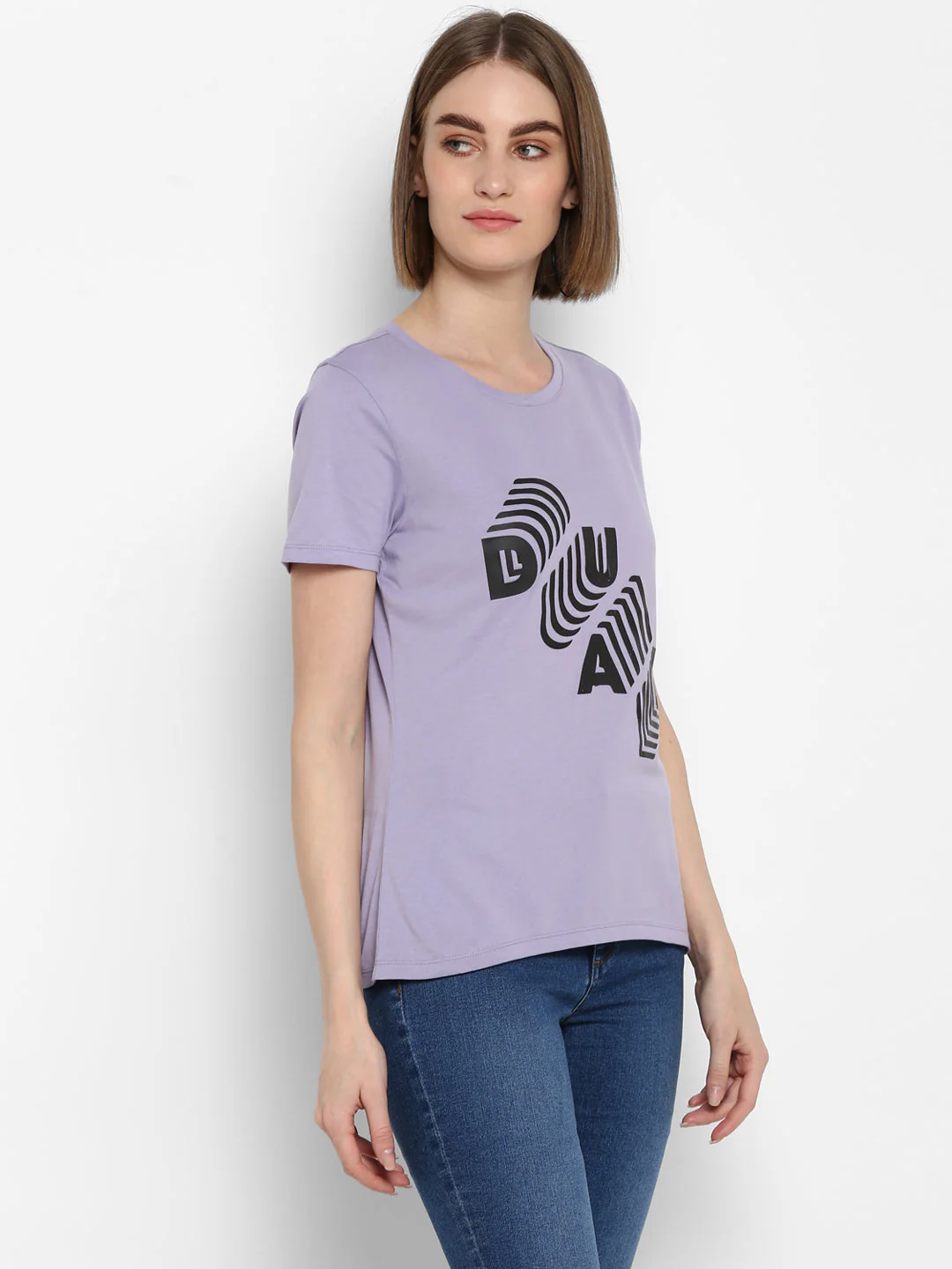 T-Shirt for Women in Purple | Cotton Round Neck Printed T Shirt - Image 5