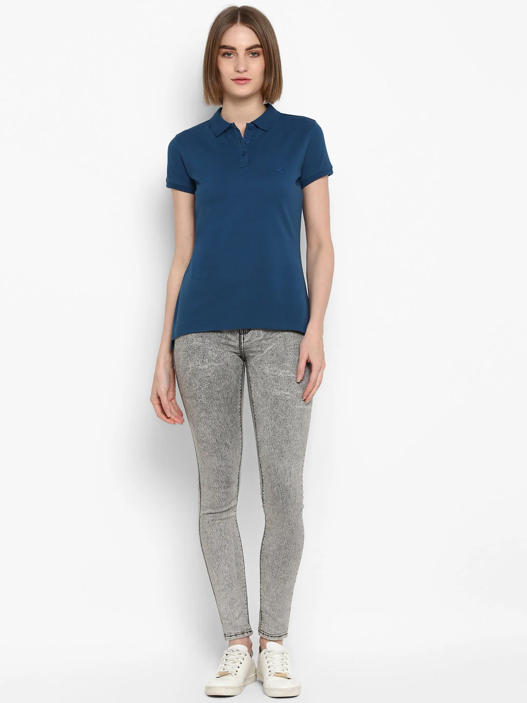 T-Shirt for Women in Teal | Cotton Polo Neck T Shirt - Image 2