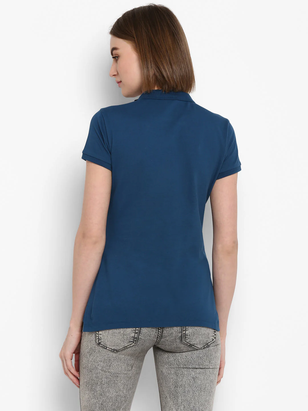 T-Shirt for Women in Teal | Cotton Polo Neck T Shirt - Image 3
