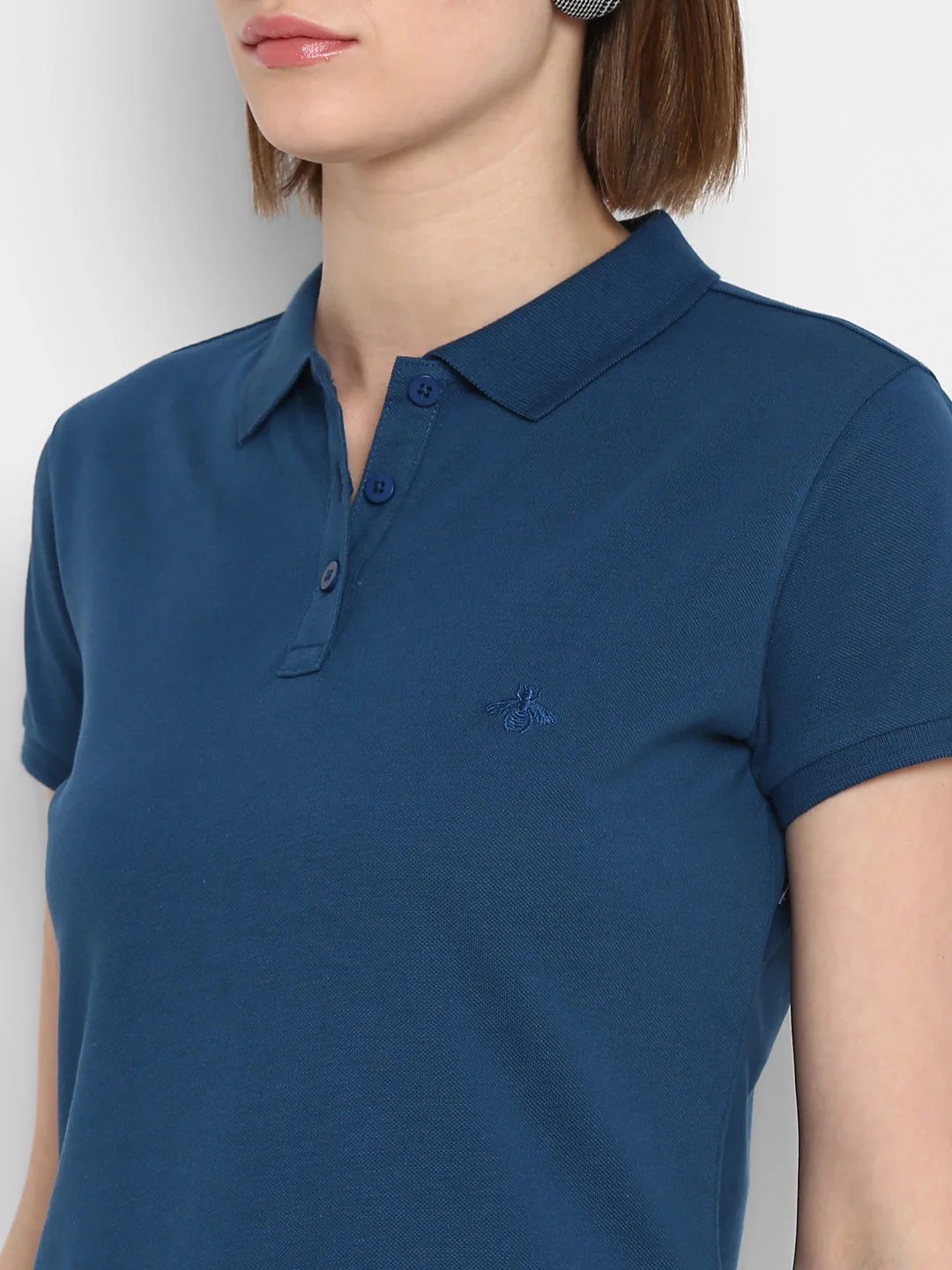 T-Shirt for Women in Teal | Cotton Polo Neck T Shirt - Image 6
