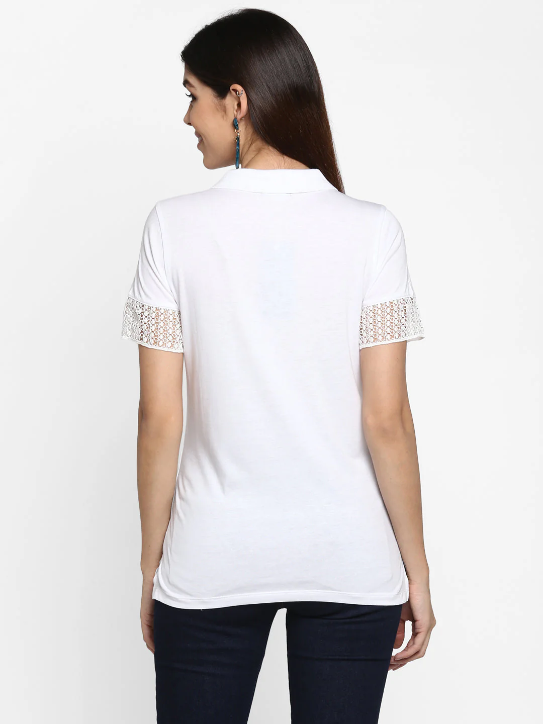 T-Shirt for Women in White | Cotton Modal Polo T Shirt - Image 3