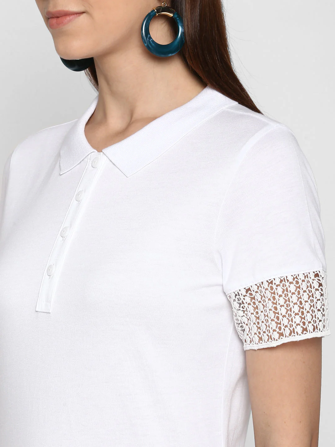 T-Shirt for Women in White | Cotton Modal Polo T Shirt - Image 6